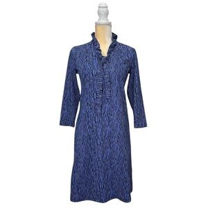 J.McLaughlin Dress Size XS Blue & Black Zebra Print Knee Length 3/4 Sleeve EUC